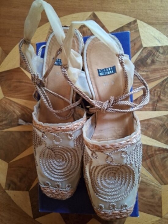Stuart Weitzman Shoes - Stuart Weitzman Organza Mesh Embroidered Ankle Tie Espadrille Sandals Size 9.5